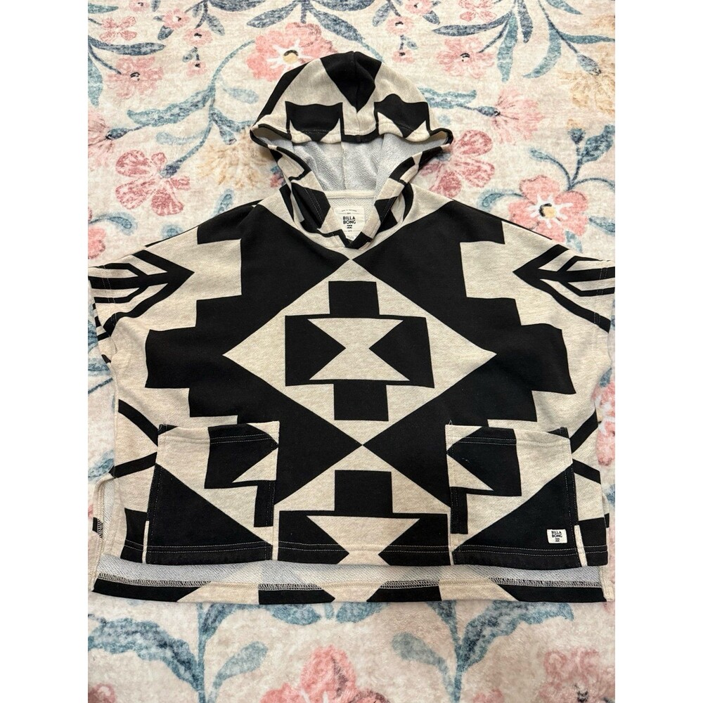 Billabong Geometric Poncho Hoodie Black Cream XXS